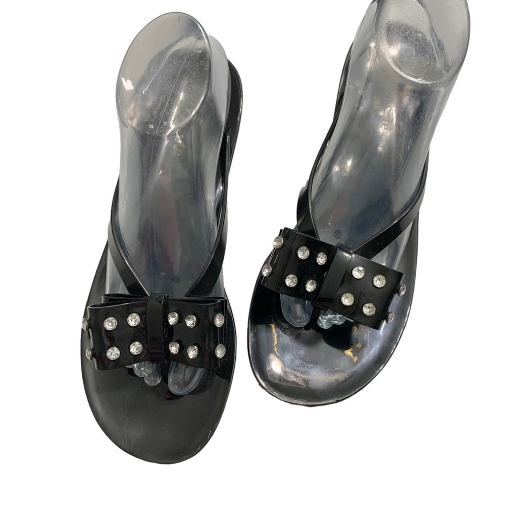 KATE SPADE Black Rhinestone Bow Jelly Sandals Sz 10